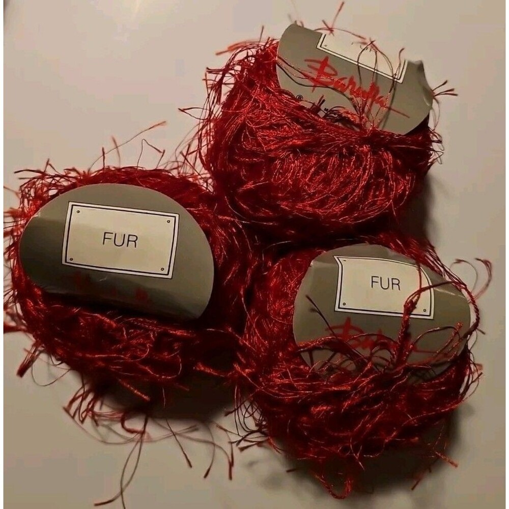 LOT OF 3 BALLS VINTAGE BARUFFA FUR EYELASH YARN - 50 G RED- ITALY Color #10